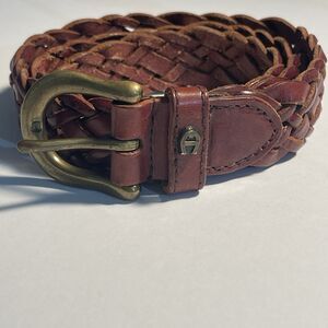 Etienne Aigner Brown Braided Leather Belt Solid Brass Buckle Size M VTG  Classic